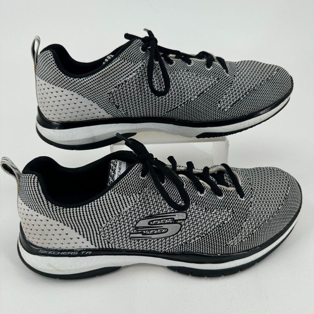 Skechers WOMENS White Black Lace Up Athletic Running Shoes Sneakers SIZE 10